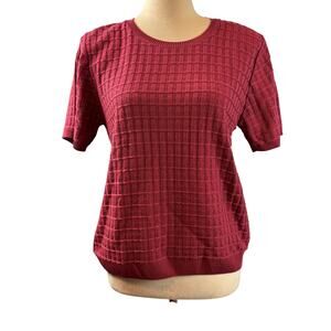 Vintage Alfred Dunner Knit Rose Maroon Pullover Knit Sweater Short Sleeve PXL